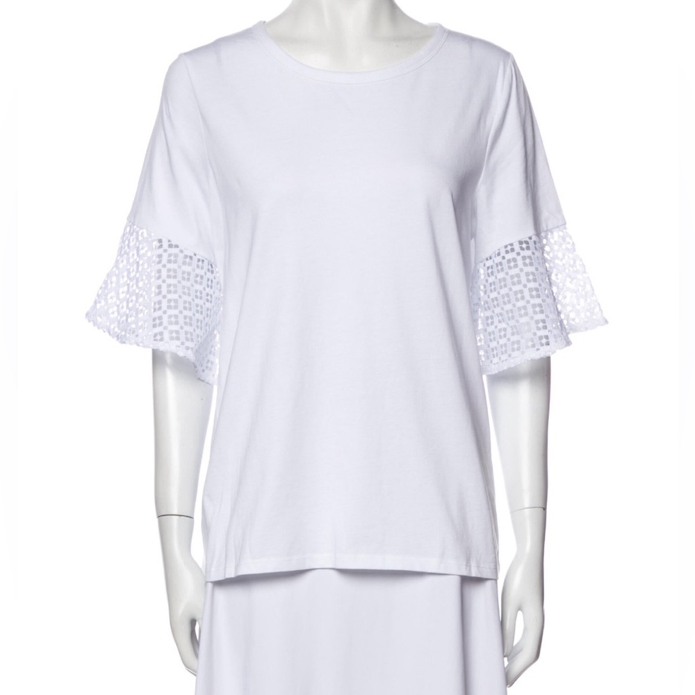 Draper James Scoop Neck Short Sleeve White Eyelet Trim Women's T-Shirt, Med NWT